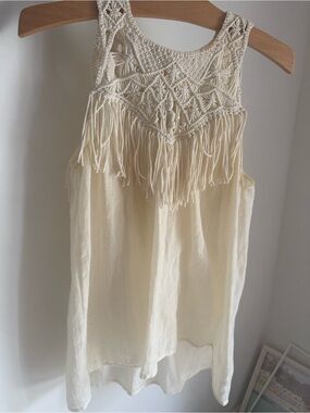 Ulla Johnson Cream Crochet Fringe Tank